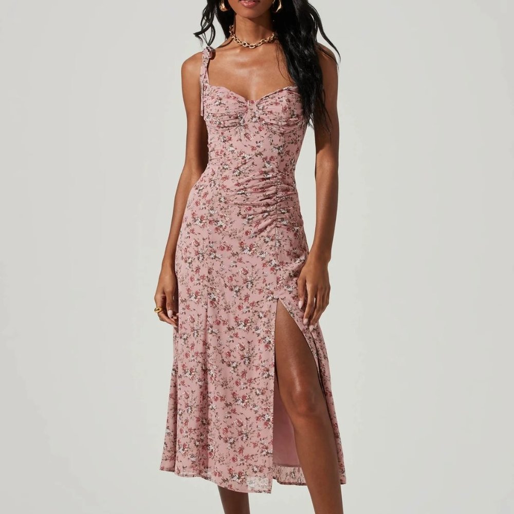 ASTR Milkmaid Tie Strap Floral Midi Dress NWT
